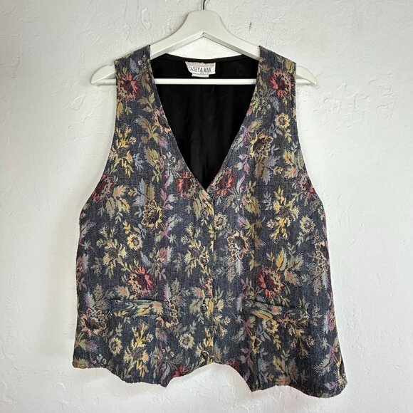 Casey & Max Additions Womens Jacquard Floral Button Front V-Neck Vest Size 1X - Picture 1 of 8